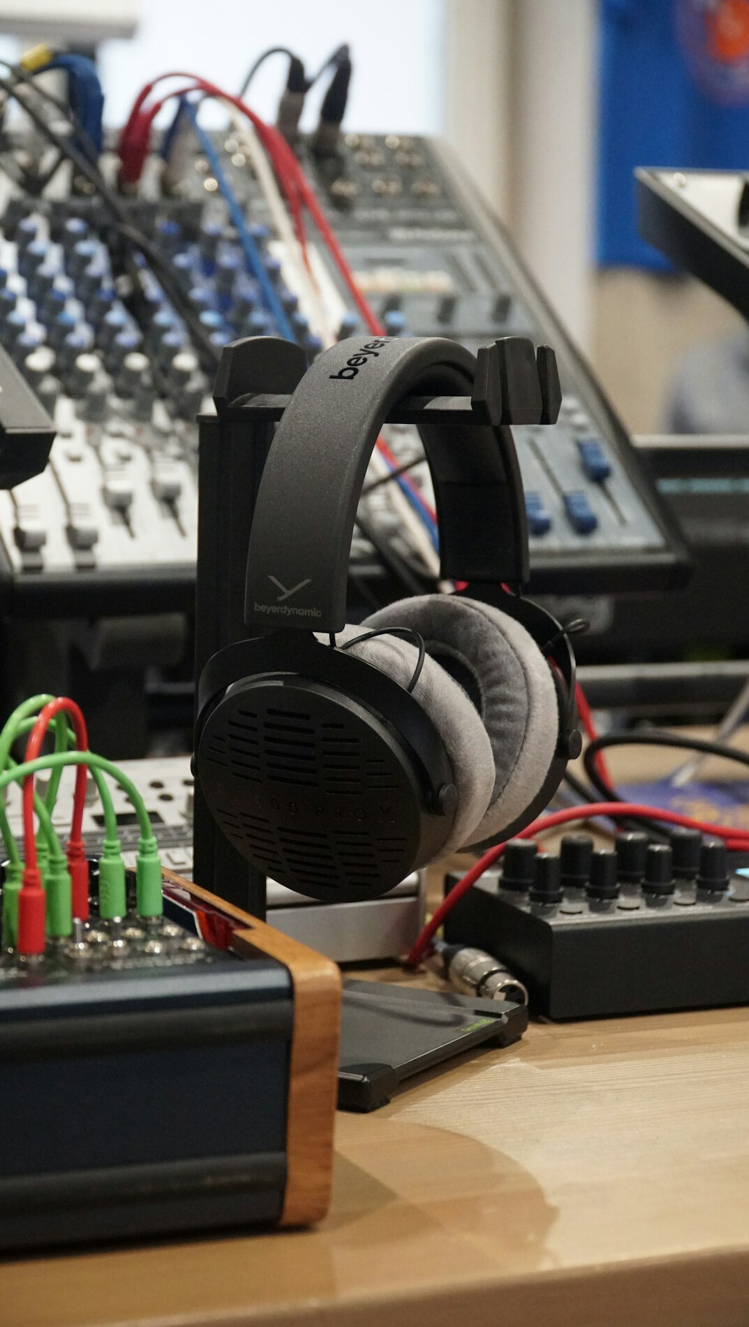 Sound engineering desk with headphones